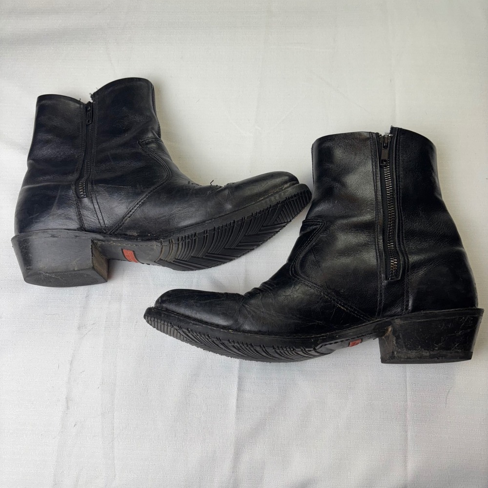 Double H Western Zip‎ Boots Mens Size 9.5 Black Leather Cowboy Short Boots 1712 - Picture 5 of 12
